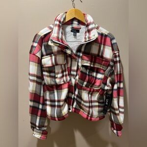 Love Red and White Plaid Fleece Jacket
